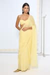 Ekaya Banaras_Yellow Georgette Butter Polka Dotted Saree With Running Blouse _Online_at_Aza_Fashions