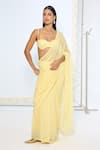 Buy_Ekaya Banaras_Yellow Georgette Butter Polka Dotted Saree With Running Blouse _at_Aza_Fashions