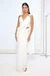 Ekaya Banaras_White Chiffon Brooches Ivory Movable Saree With Running Blouse _at_Aza_Fashions