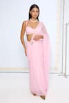Buy_Ekaya Banaras_Pink Chiffon Blush Movable Brooch Saree With Running Blouse 