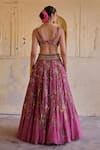 Shop_Irrau By Samir Mantri_Pink Organza Embroidery, Zari, Sequins V-neck Gulab Floral Print Lehenga Set _at_Aza_Fashions