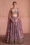 Buy_Irrau By Samir Mantri_Purple Dupion, Chinon, Chiffon Metallic Thread, Neelkamal Printed Lehenga Set _at_Aza_Fashions