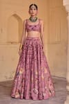 Buy_Irrau By Samir Mantri_Pink Dupion, Chinon, Chiffon Embroidery Nalini Floral And Bird Print Lehenga Set _at_Aza_Fashions