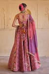 Shop_Irrau By Samir Mantri_Pink Dupion, Chinon, Chiffon Embroidery Nalini Floral And Bird Print Lehenga Set _at_Aza_Fashions