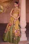 Irrau By Samir Mantri_Multi Color Dupion, Chinon, Chiffon Embroidery, Kaner Bird Print Lehenga Set _Online_at_Aza_Fashions