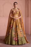 Buy_Irrau By Samir Mantri_Multi Color Dupion, Chinon, Chiffon Embroidery, Kaner Bird Print Lehenga Set _at_Aza_Fashions