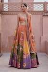 Buy_Irrau By Samir Mantri_Orange Dupion, Chinon, Chiffon Embroidery, Komudini Floral Print Lehenga Set _at_Aza_Fashions
