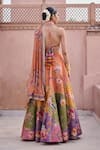 Shop_Irrau By Samir Mantri_Orange Dupion, Chinon, Chiffon Embroidery, Komudini Floral Print Lehenga Set _at_Aza_Fashions