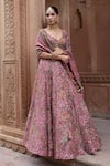 Shop_Irrau By Samir Mantri_Pink Organza Embroidery, Sequins, Beads, Tassels, Zari Kamal Hand Lehenga Set _Online_at_Aza_Fashions