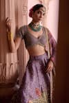 Irrau By Samir Mantri_Purple Dupion, Organza Beads, Embroidery, Sequins, Shahtoot Floral Lehenga Set _Online_at_Aza_Fashions