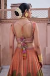 Shop_Irrau By Samir Mantri_Peach Dupion, Organza Embroidery, Tassels, Zari V-neck Parijat Lehenga Set _Online_at_Aza_Fashions