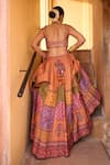 Shop_Irrau By Samir Mantri_Peach Dupion, Organza Embroidery, Tassels, Zari V-neck Parijat Lehenga Set _at_Aza_Fashions