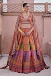 Buy_Irrau By Samir Mantri_Peach Dupion, Organza Embroidery, Tassels, Zari V-neck Parijat Lehenga Set _at_Aza_Fashions