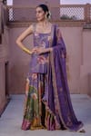 Buy_Irrau By Samir Mantri_Purple Dupion, Organza Embroidery, Piping Square Kumud Printed Kurta Sharara Set _at_Aza_Fashions