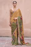 Buy_Irrau By Samir Mantri_Mustard Crepe Sequins, Embroidery, Beads Square Neck Champa Saree With Blouse _at_Aza_Fashions