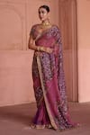 Buy_Irrau By Samir Mantri_Pink Organza, Crepe Embroidery, Sequins Sweetheart Chameli Saree With Blouse _at_Aza_Fashions