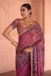 Irrau By Samir Mantri_Pink Organza, Crepe Embroidery, Sequins Sweetheart Chameli Saree With Blouse _Online_at_Aza_Fashions