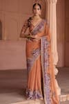 Buy_Irrau By Samir Mantri_Peach Georgette, Crepe Sequins, Embroidery Kesar Border Saree With Blouse _at_Aza_Fashions