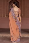 Shop_Irrau By Samir Mantri_Peach Georgette, Crepe Sequins, Embroidery Kesar Border Saree With Blouse _at_Aza_Fashions