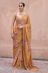 Buy_Irrau By Samir Mantri_Mustard Crepe Embroidery, Sequins Sweetheart Sarson Printed Saree With Blouse _at_Aza_Fashions