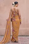 Shop_Irrau By Samir Mantri_Mustard Crepe Embroidery, Sequins Sweetheart Sarson Printed Saree With Blouse _at_Aza_Fashions