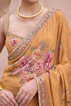 Buy_Irrau By Samir Mantri_Mustard Crepe Embroidery, Sequins Sweetheart Sarson Printed Saree With Blouse _Online_at_Aza_Fashions