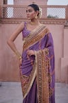 Buy_Irrau By Samir Mantri_Purple Crepe Embroidery, Tassels Banafsha Chevron Pattern Saree With Blouse _Online_at_Aza_Fashions