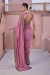 Shop_Irrau By Samir Mantri_Pink Crepe Embroidery, Sequins V-neck Ketaki Printed Saree With Blouse _at_Aza_Fashions