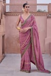Buy_Irrau By Samir Mantri_Pink Crepe Embroidery, Sequins V-neck Ketaki Printed Saree With Blouse _at_Aza_Fashions