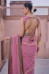 Irrau By Samir Mantri_Pink Crepe Embroidery, Sequins V-neck Ketaki Printed Saree With Blouse _Online_at_Aza_Fashions