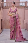 Buy_Irrau By Samir Mantri_Pink Crepe Embroidery, Sequins V-neck Ketaki Printed Saree With Blouse _Online_at_Aza_Fashions
