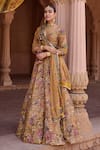 Irrau By Samir Mantri_Mustard Organza Embroidery, Sequins, Tassels V-neck Surajmukhi Lehenga Set _Online_at_Aza_Fashions