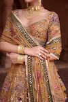 Shop_Irrau By Samir Mantri_Mustard Organza Embroidery, Sequins, Tassels V-neck Surajmukhi Lehenga Set _Online_at_Aza_Fashions