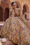 Buy_Irrau By Samir Mantri_Mustard Organza Embroidery, Sequins, Tassels V-neck Surajmukhi Lehenga Set 