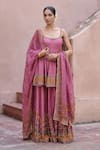 Buy_Irrau By Samir Mantri_Pink Dupion, Organza Embroidery, Zari Scoop Neck Juhi Printed Kurta Sharara Set _at_Aza_Fashions