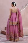 Shop_Irrau By Samir Mantri_Pink Dupion, Organza Embroidery, Zari Scoop Neck Juhi Printed Kurta Sharara Set _at_Aza_Fashions