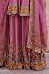 Buy_Irrau By Samir Mantri_Pink Dupion, Organza Embroidery, Zari Scoop Neck Juhi Printed Kurta Sharara Set _Online_at_Aza_Fashions