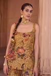 Irrau By Samir Mantri_Mustard Organza Embroidery, Sequins Square Neck Genda Printed Kurta Gharara Set _Online_at_Aza_Fashions