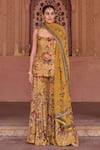 Buy_Irrau By Samir Mantri_Mustard Organza Embroidery, Sequins Square Neck Genda Printed Kurta Gharara Set _Online_at_Aza_Fashions