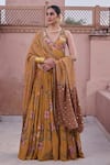 Buy_Irrau By Samir Mantri_Mustard Crepe Embroidery V-neck Pankhuri Printed Anarkali With Dupatta _at_Aza_Fashions