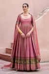 Buy_Irrau By Samir Mantri_Pink Dupion, Organza Embroidery, Tassels Sevanthi Printed Anarkali With Dupatta _at_Aza_Fashions