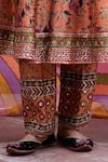 Irrau By Samir Mantri_Peach Dupion, Organza Embroidery, Zari Scoop Neck Nargis Printed Anarkali Set _Online_at_Aza_Fashions