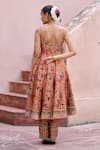 Shop_Irrau By Samir Mantri_Peach Dupion, Organza Embroidery, Zari Scoop Neck Nargis Printed Anarkali Set _at_Aza_Fashions