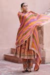 Buy_Irrau By Samir Mantri_Peach Dupion, Organza Embroidery, Zari Scoop Neck Nargis Printed Anarkali Set _Online_at_Aza_Fashions