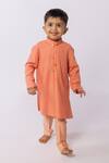 Buy_Minikin_Coral Georgette, Cotton, Silk Embroidery, Sequins Lucknowi Kurta Set _at_Aza_Fashions