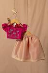 Buy_Minikin_Pink Chanderi Silk, Georgette Embroidery, Gota Patti Lotus Top And Lehenga Set _at_Aza_Fashions