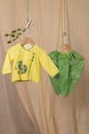 Buy_Minikin_Yellow Muslin, Kota Doria Embroidery Parrot Angarkha Set _at_Aza_Fashions