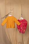 Shop_Minikin_Orange Cotton, Silk Embroidery Pichwai Angarkha Set _at_Aza_Fashions
