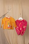 Buy_Minikin_Orange Cotton, Silk Embroidery Pichwai Angarkha Set _at_Aza_Fashions