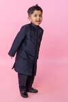 Shop_Minikin_Blue Cotton, Silk Embroidery Navy Bandhgala Set _at_Aza_Fashions